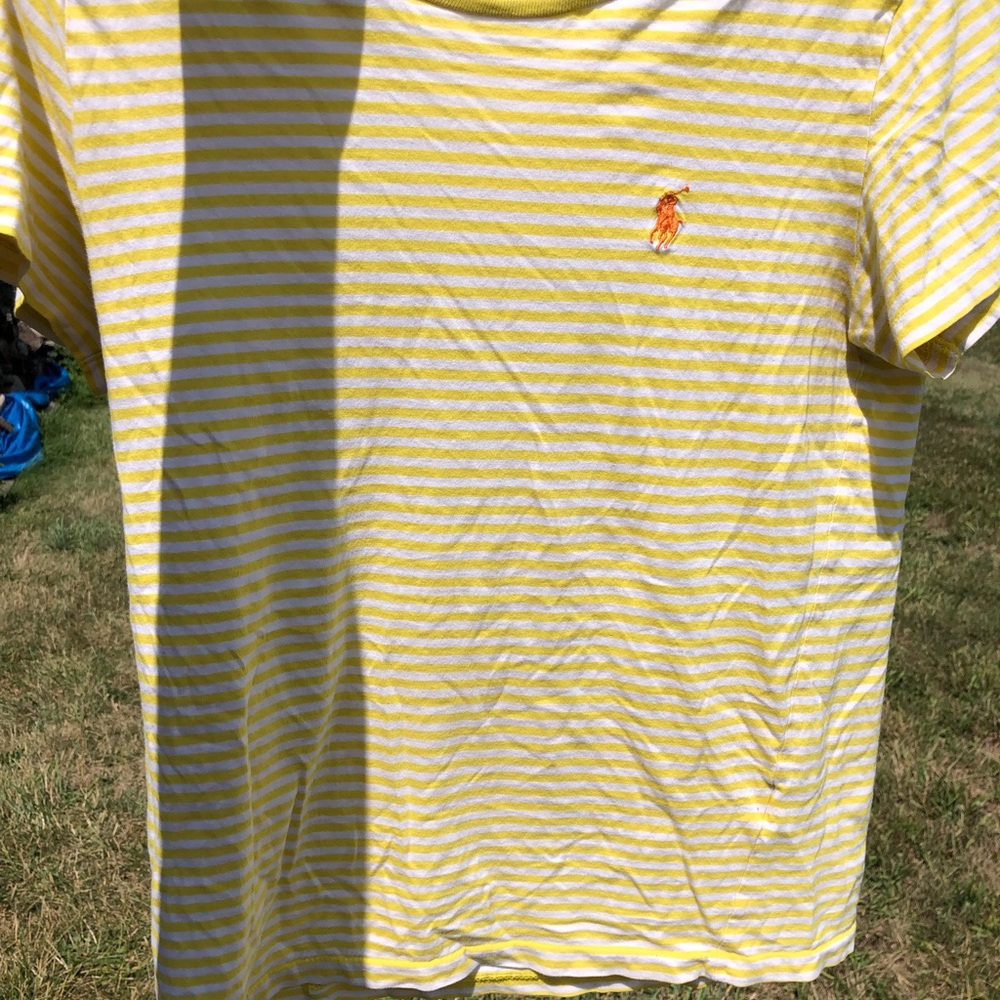 a yellow white stripped shirt size M